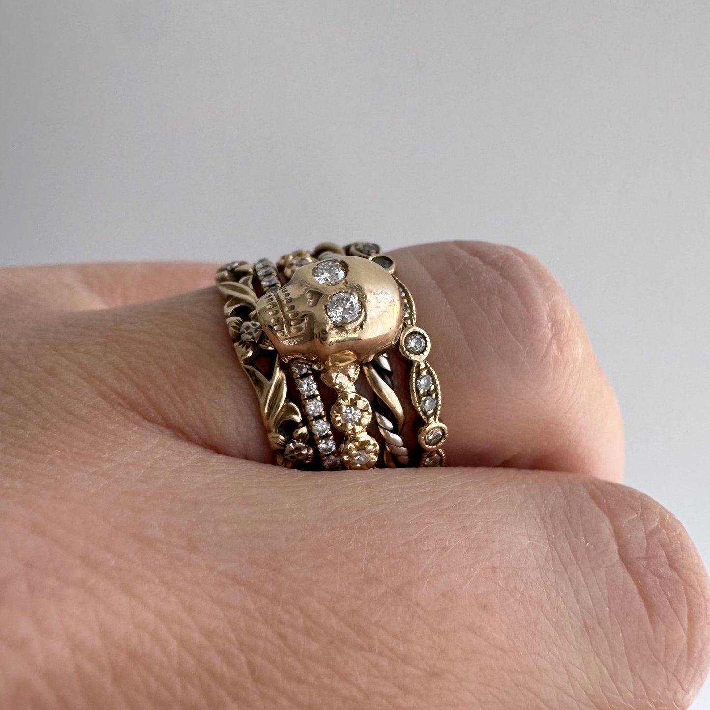 reimagined V I N T A G E // memento mori / 14k yellow gold and diamond ring / skull conversion ring / size 7.75