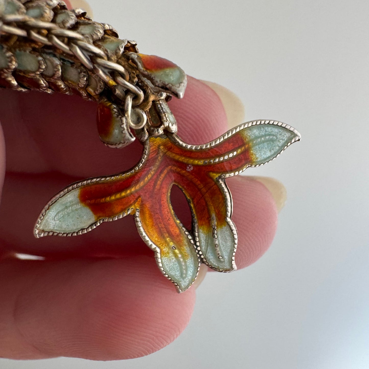 V I N T A G E // lucky catch / silver and enamel articulated fish  / a pendant