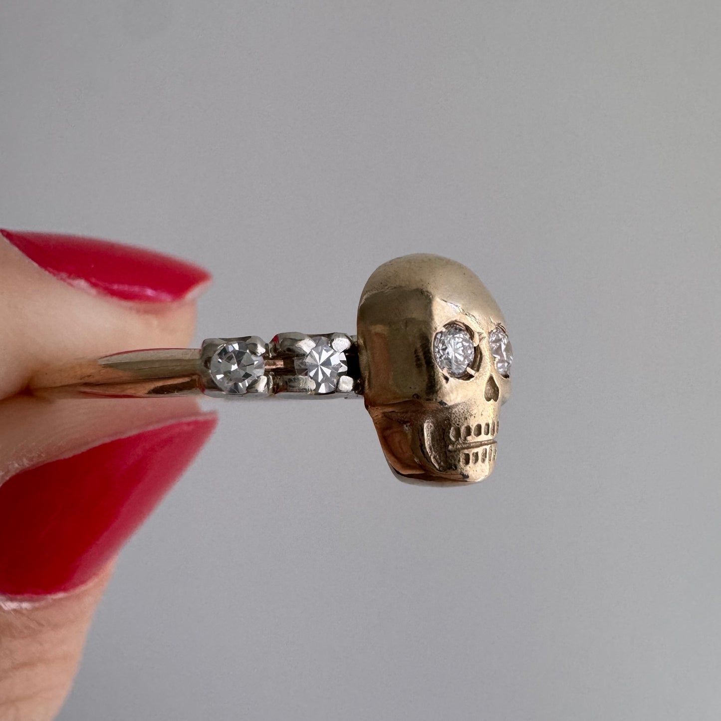 reimagined V I N T A G E // memento mori / 14k yellow and white gold and diamond ring / skull conversion ring / size 7.25