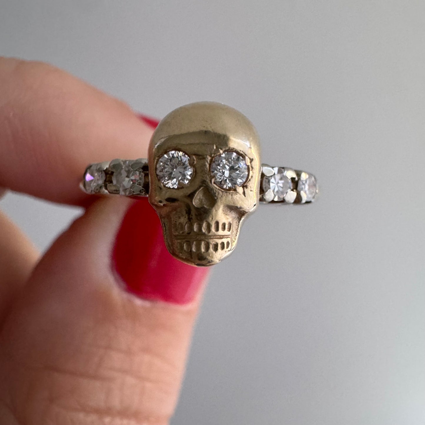 reimagined V I N T A G E // memento mori / 14k yellow and white gold and diamond ring / skull conversion ring / size 7.25