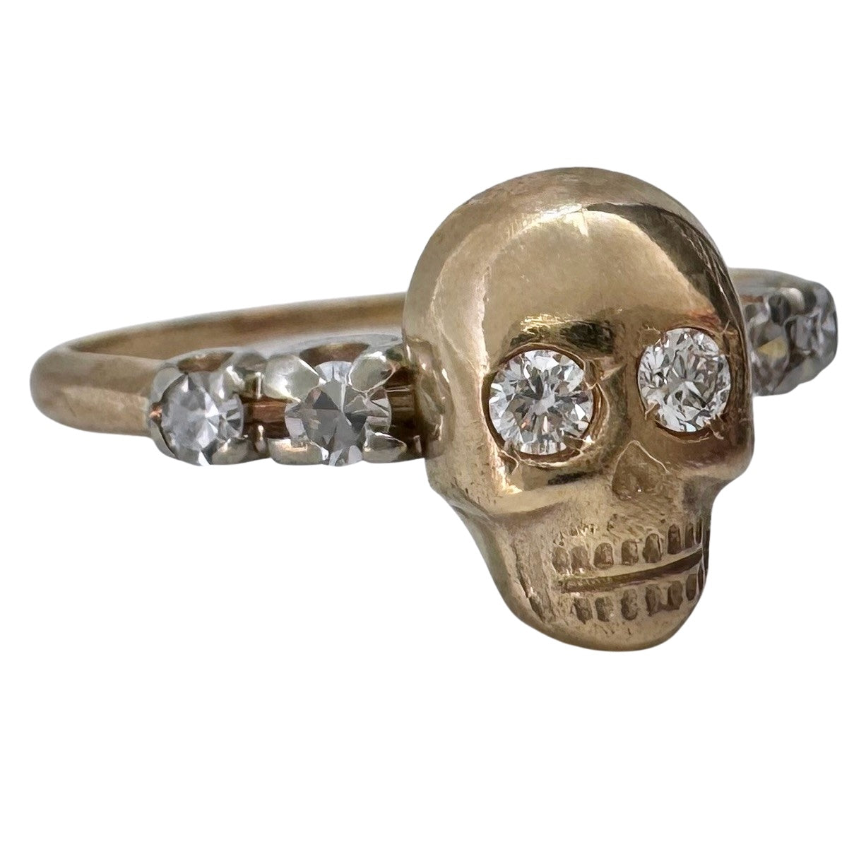 reimagined V I N T A G E // memento mori / 14k yellow and white gold and diamond ring / skull conversion ring / size 7.25