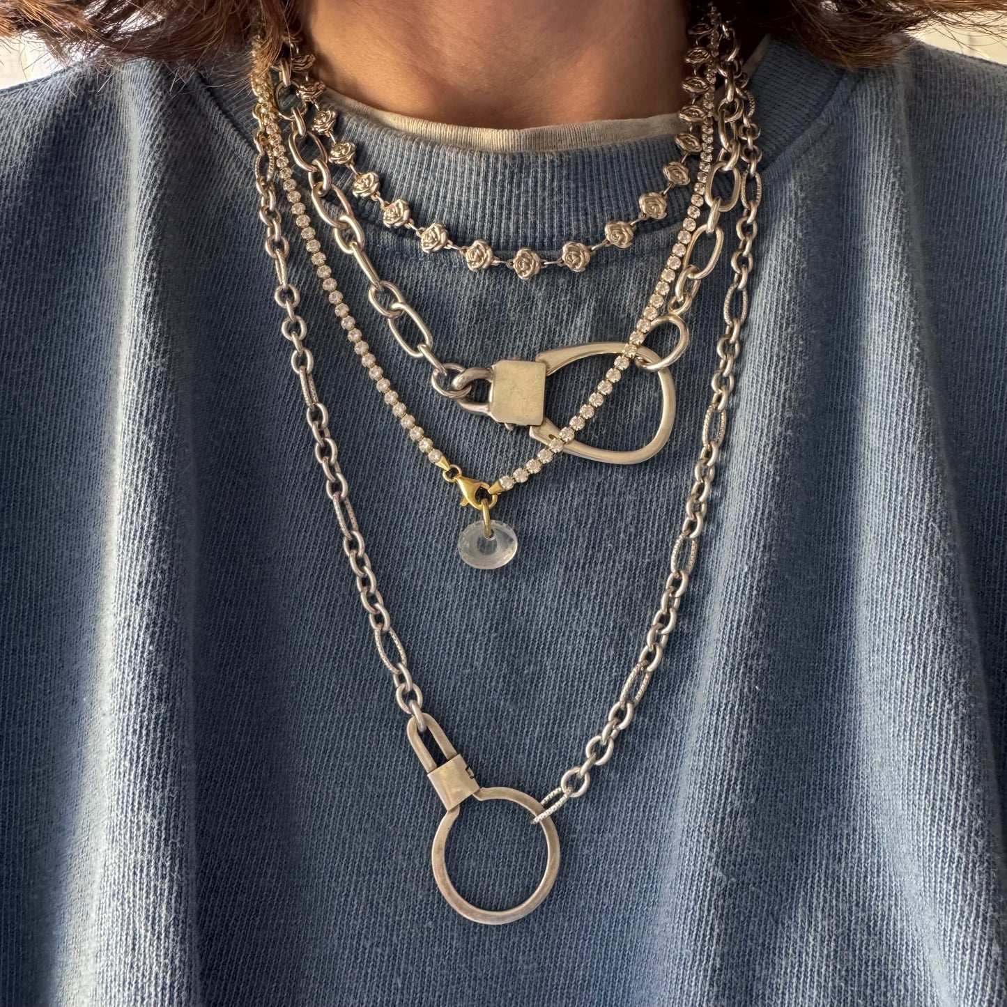 V I N T A G E // coming up rosy / sterling silver rose link chain necklace / 17.5", 13g