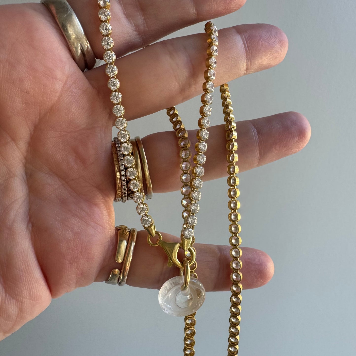 P R E - L O V E D // sparkler / gold over sterling silver and CZ tennis necklace / 20", 3mm