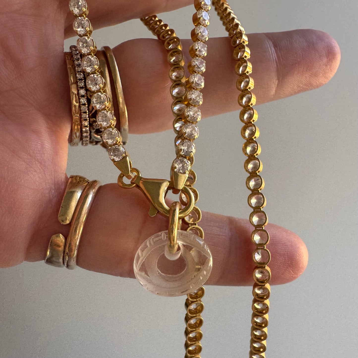 P R E - L O V E D // sparkler / gold over sterling silver and CZ tennis necklace / 20", 3mm