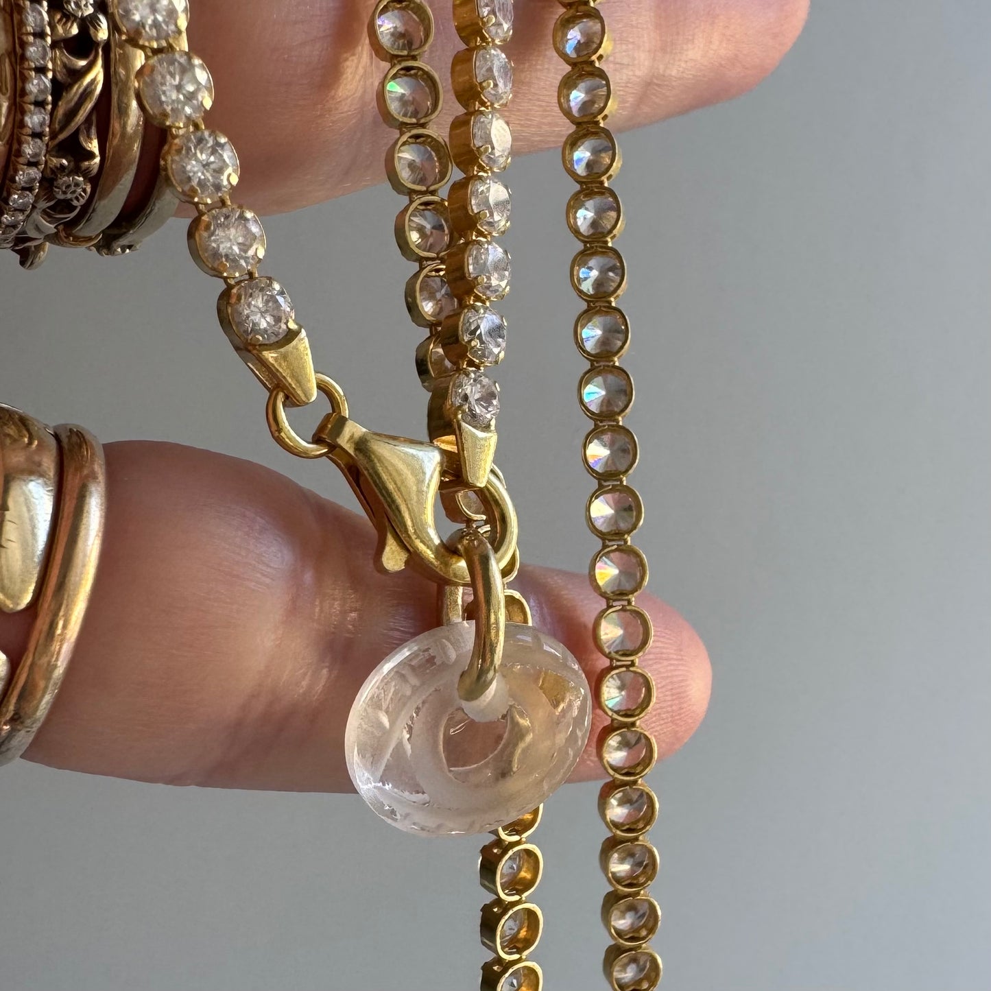 P R E - L O V E D // sparkler / gold over sterling silver and CZ tennis necklace / 20", 3mm