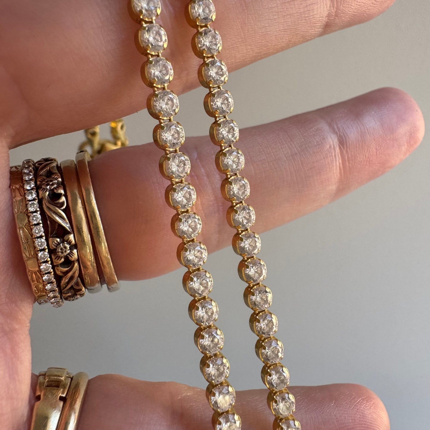 P R E - L O V E D // sparkler / gold over sterling silver and CZ tennis necklace / 20", 3mm