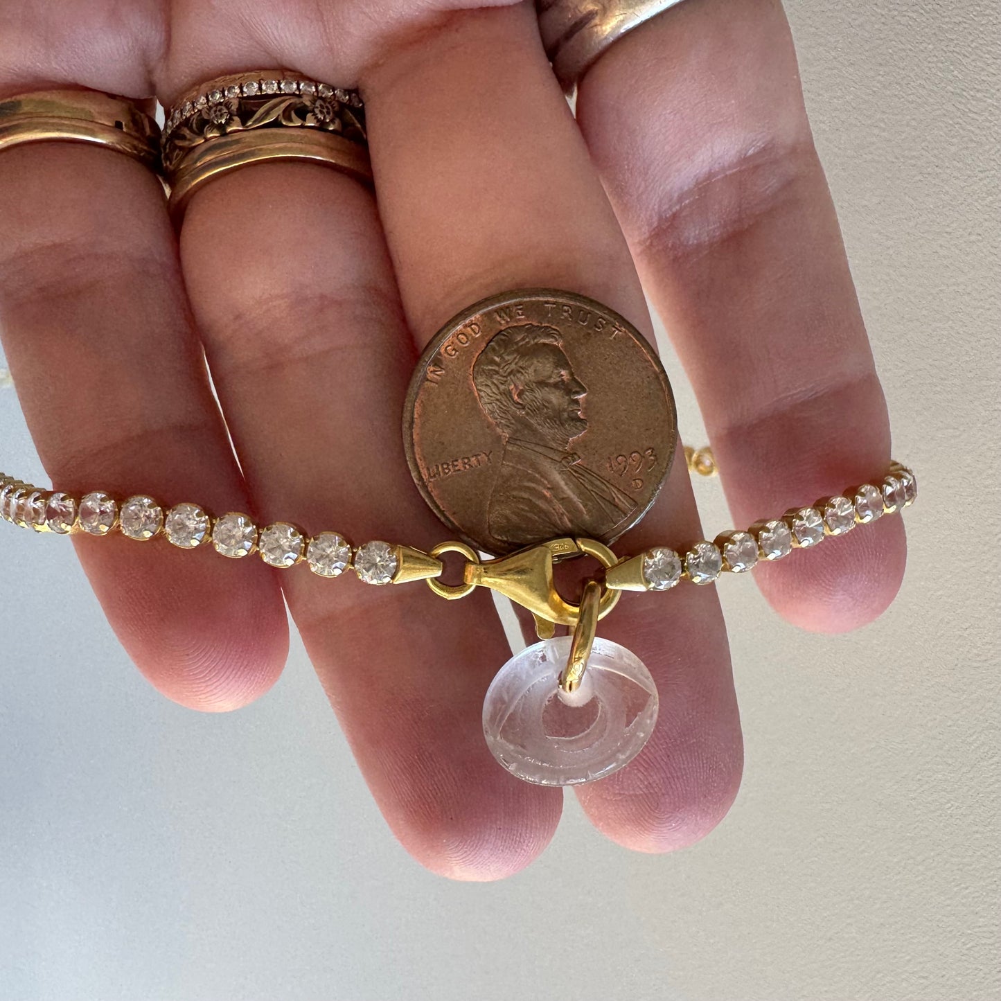 P R E - L O V E D // sparkler / gold over sterling silver and CZ tennis necklace / 20", 3mm