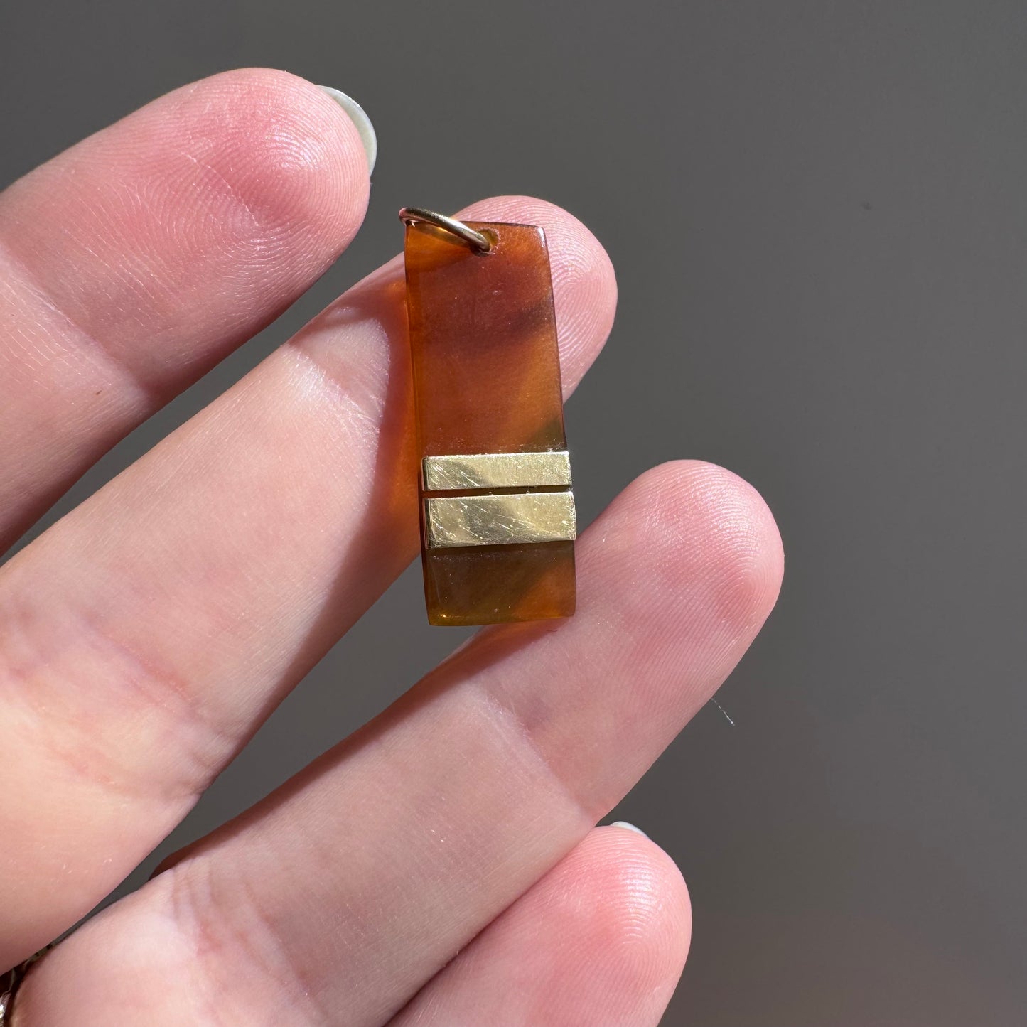 V I N T A G E // rectangle play / 14k and orange red agate / a pendant