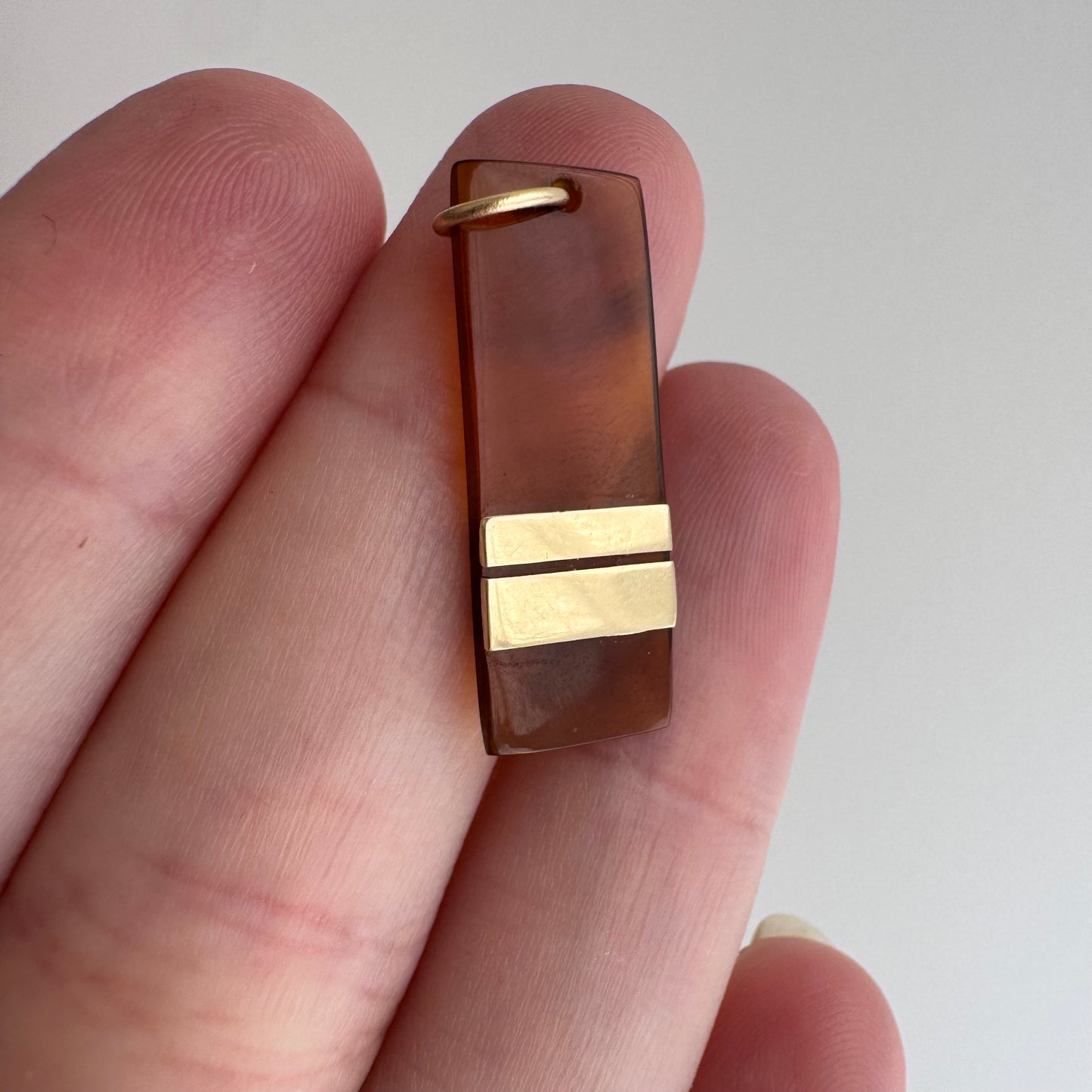 V I N T A G E // rectangle play / 14k and orange red agate / a pendant