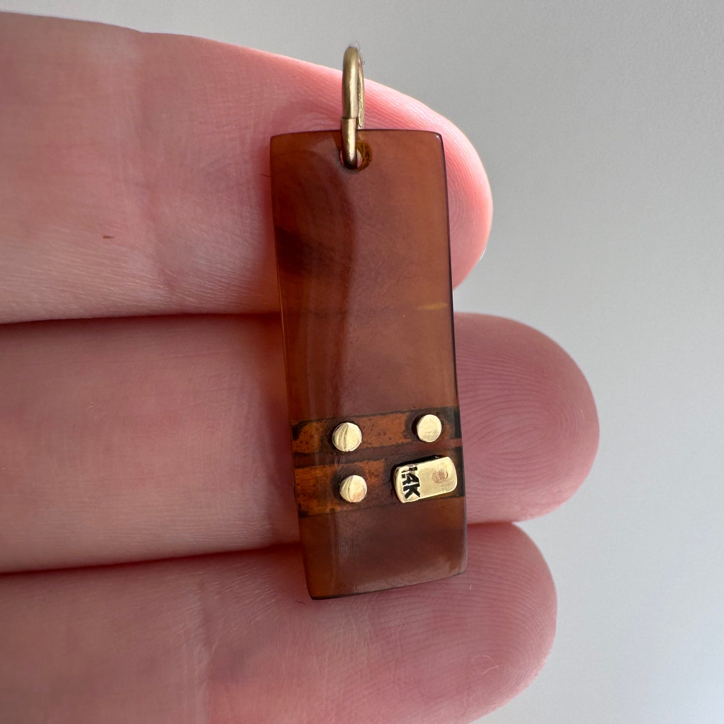 V I N T A G E // rectangle play / 14k and orange red agate / a pendant