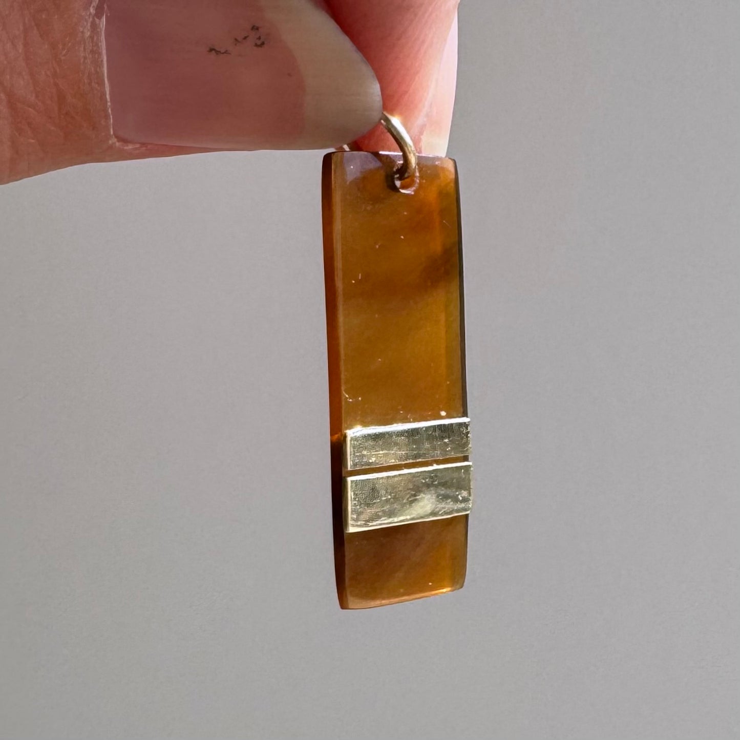 V I N T A G E // rectangle play / 14k and orange red agate / a pendant
