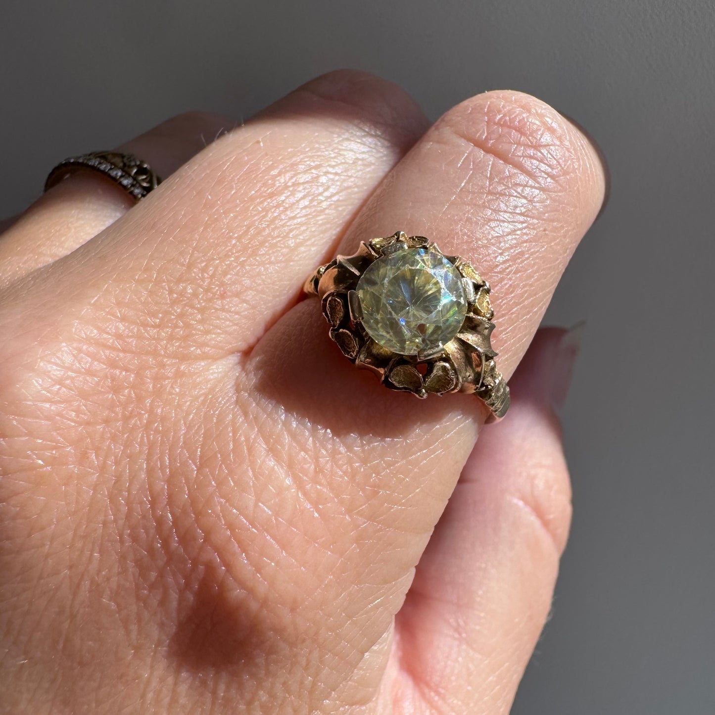 V I N T A G E // nouveau blooms / 14k 1930s floral solitaire mounting with green quartz / size 8