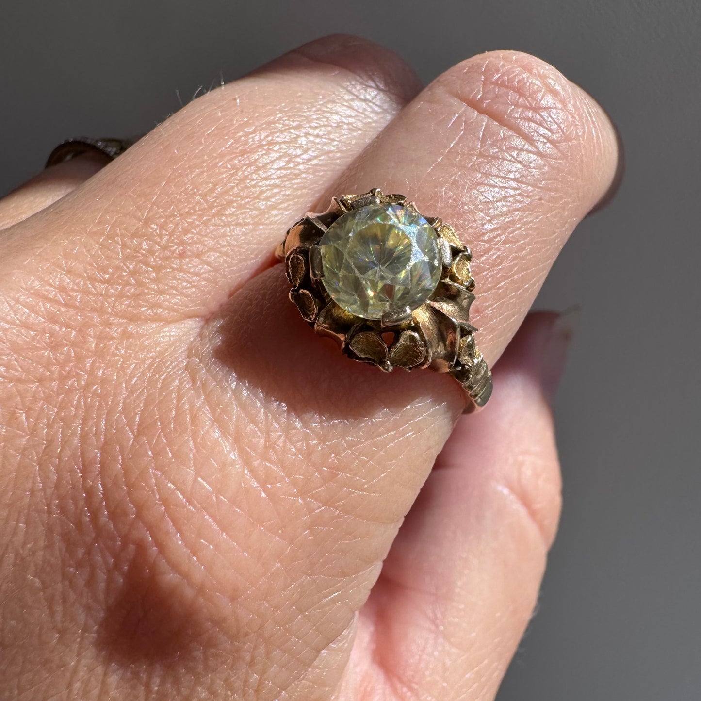 V I N T A G E // nouveau blooms / 14k 1930s floral solitaire mounting with green quartz / size 8