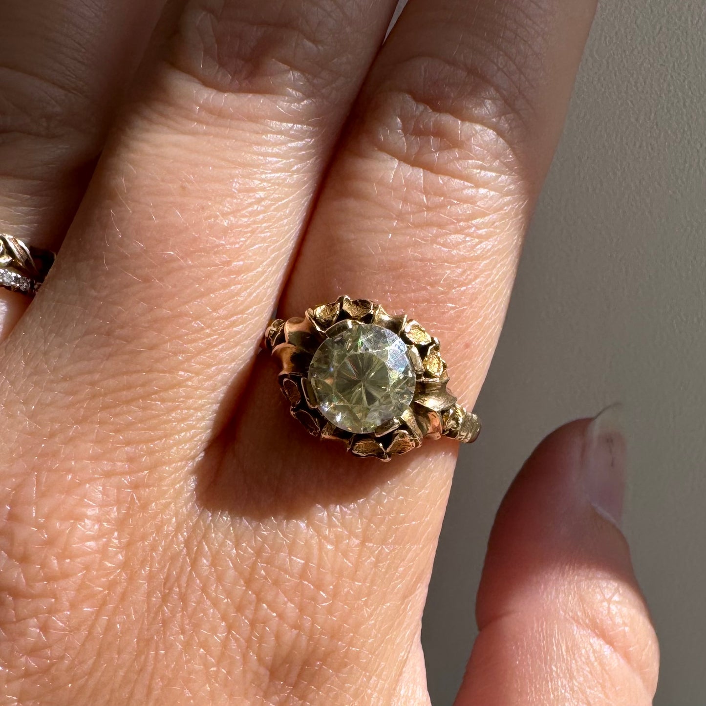 V I N T A G E // nouveau blooms / 14k 1930s floral solitaire mounting with green quartz / size 8