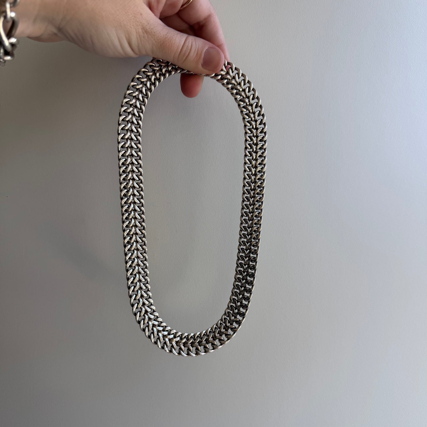 V I N T A G E // matriarchal link / sterling silver Taxco flat woven link chain necklace / 16.75", 107.5g