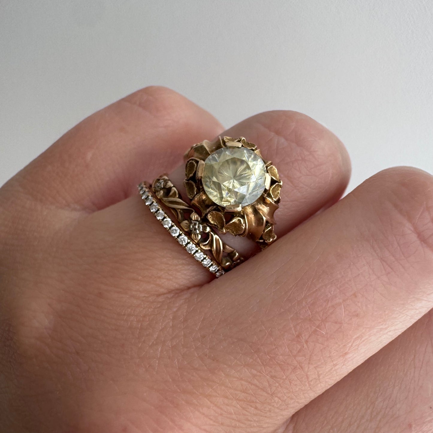 V I N T A G E // nouveau blooms / 14k 1930s floral solitaire mounting with green quartz / size 8