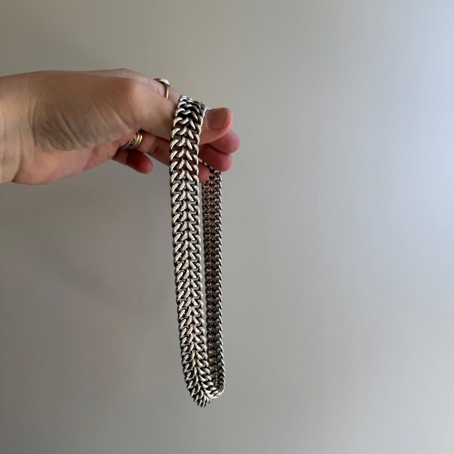 V I N T A G E // matriarchal link / sterling silver Taxco flat woven link chain necklace / 16.75", 107.5g