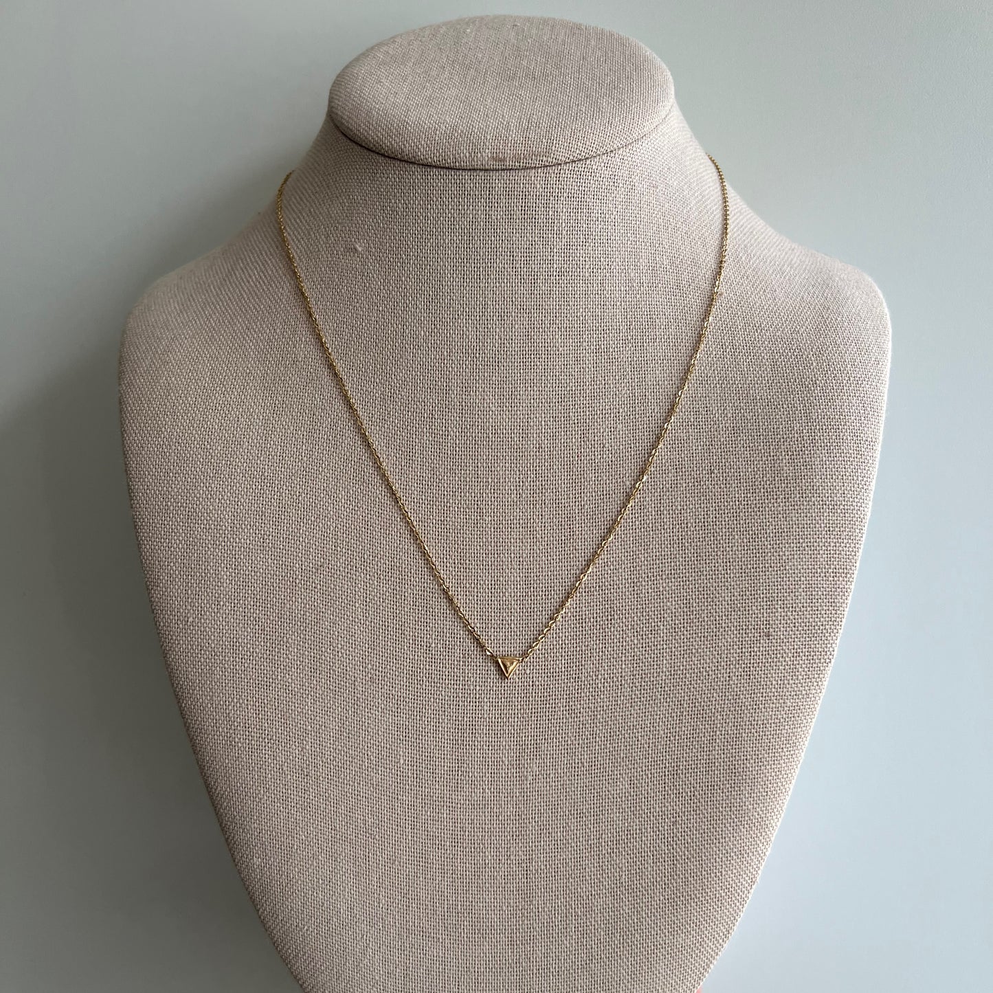 H A N D M A D E // tiny change / 14k yellow gold triangle pendant necklace / 17"