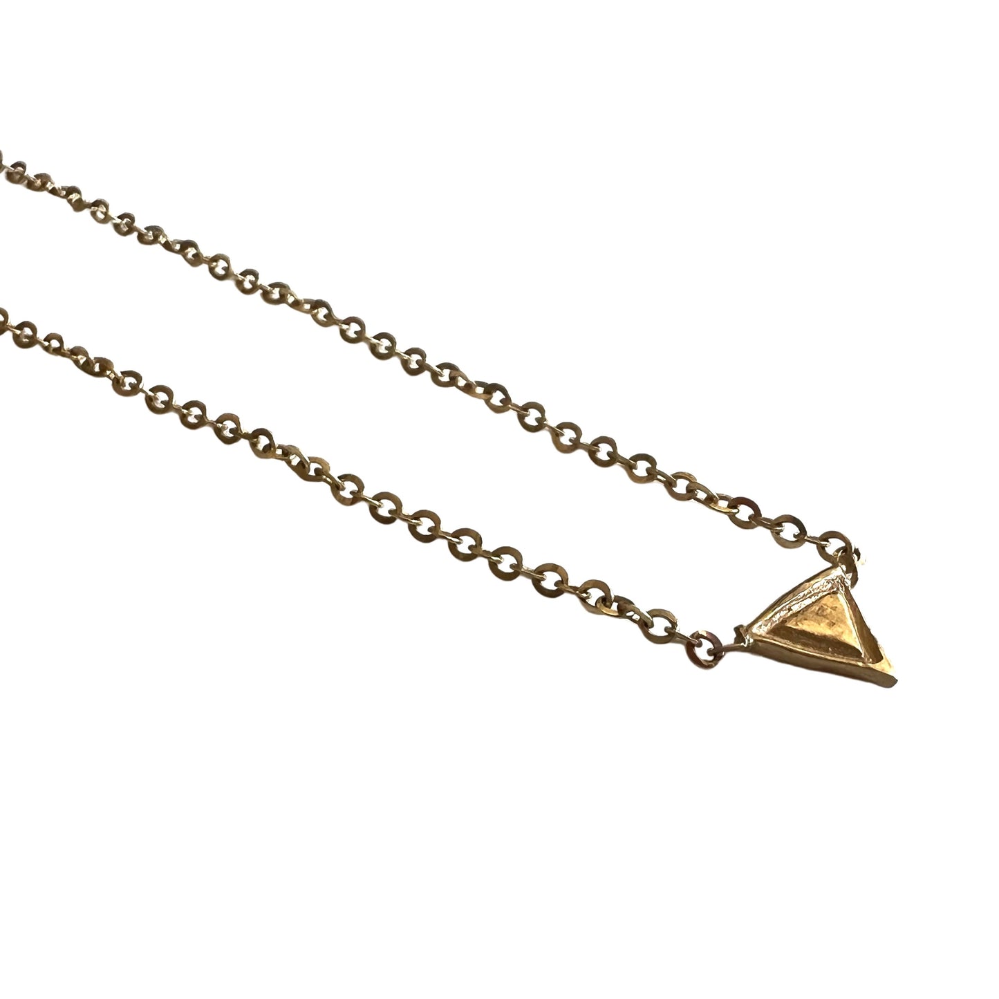 H A N D M A D E // tiny change / 14k yellow gold triangle pendant necklace / 17"