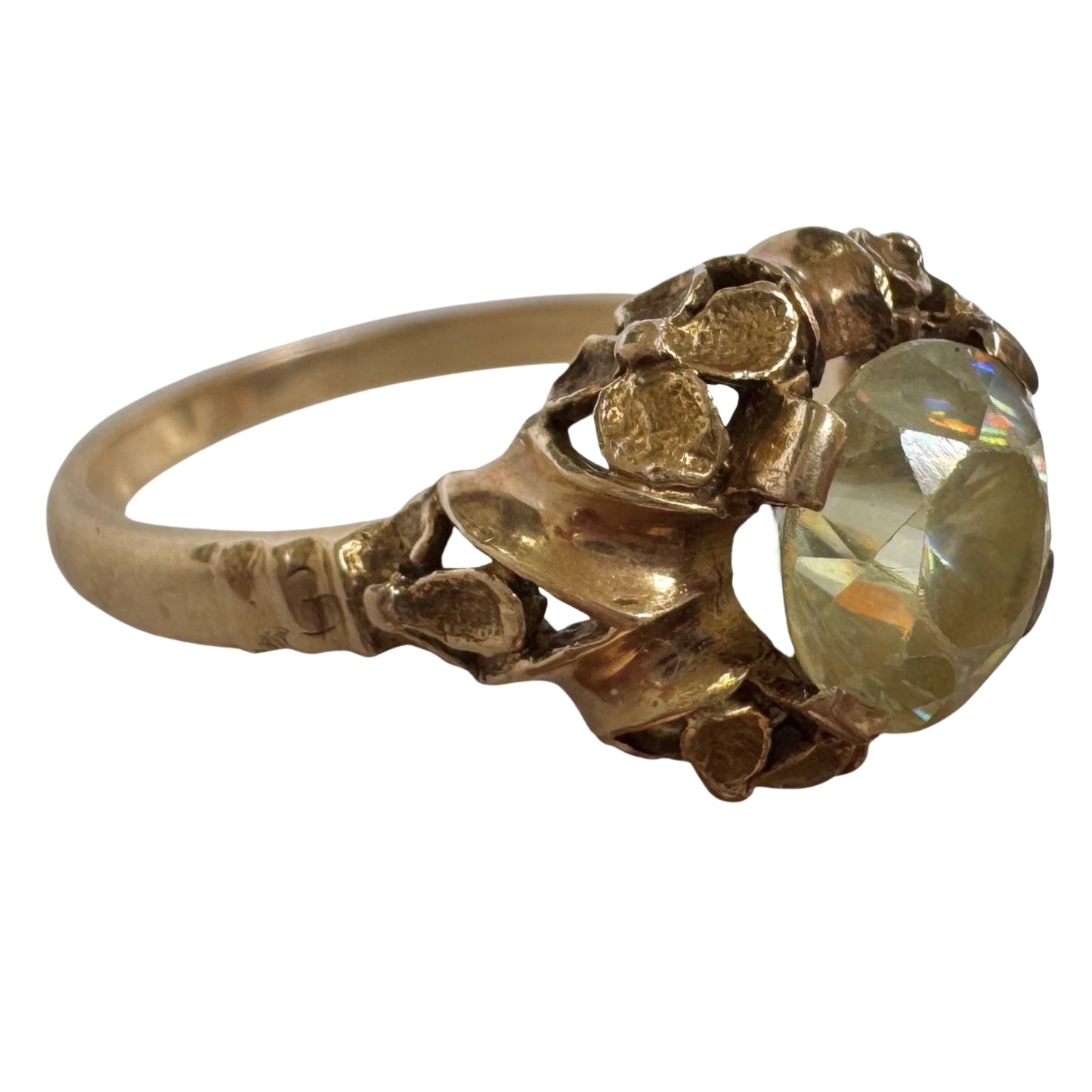 V I N T A G E // nouveau blooms / 14k 1930s floral solitaire mounting with green quartz / size 8