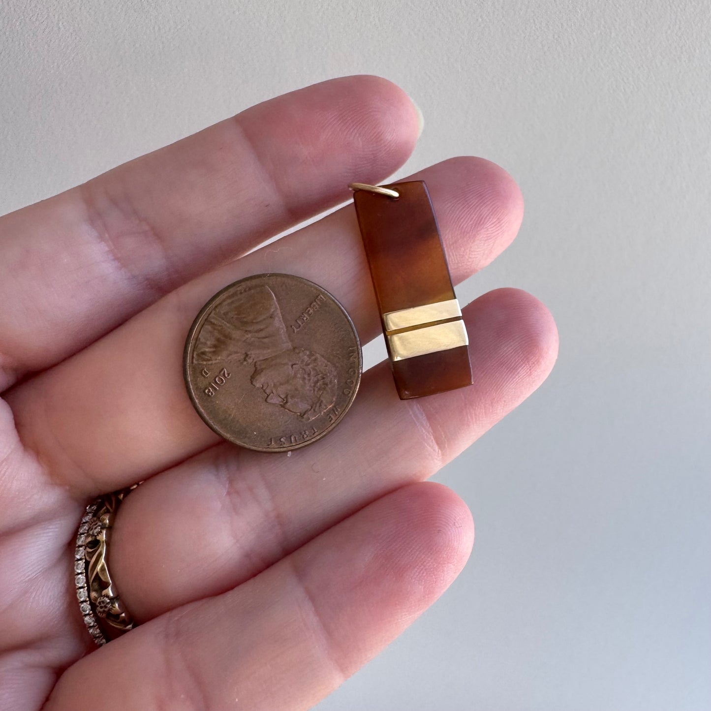 V I N T A G E // rectangle play / 14k and orange red agate / a pendant