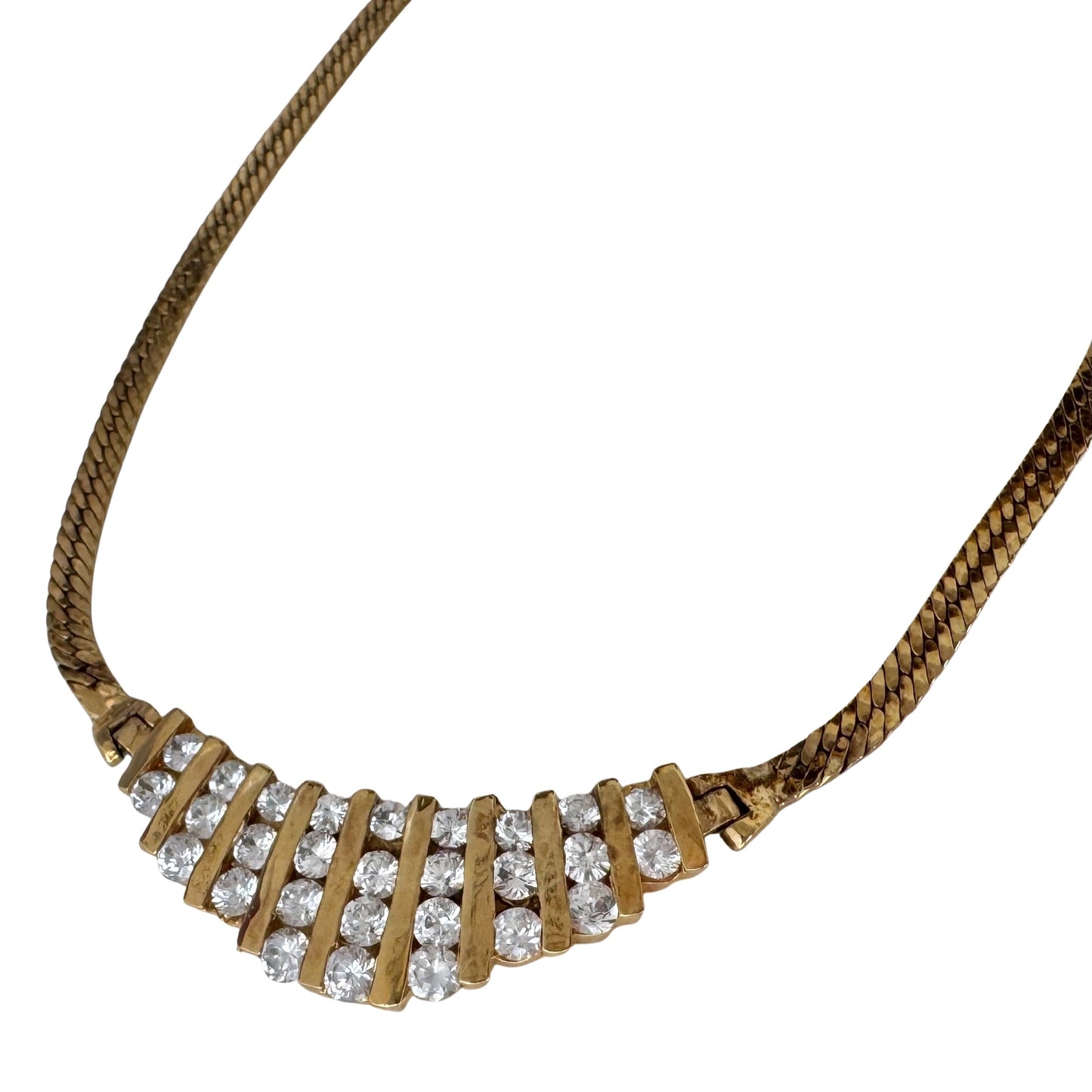 P R E - L O V E D // sparkle channels / gold over sterling silver and CZ herringbone necklace / 17.5", 16.1g