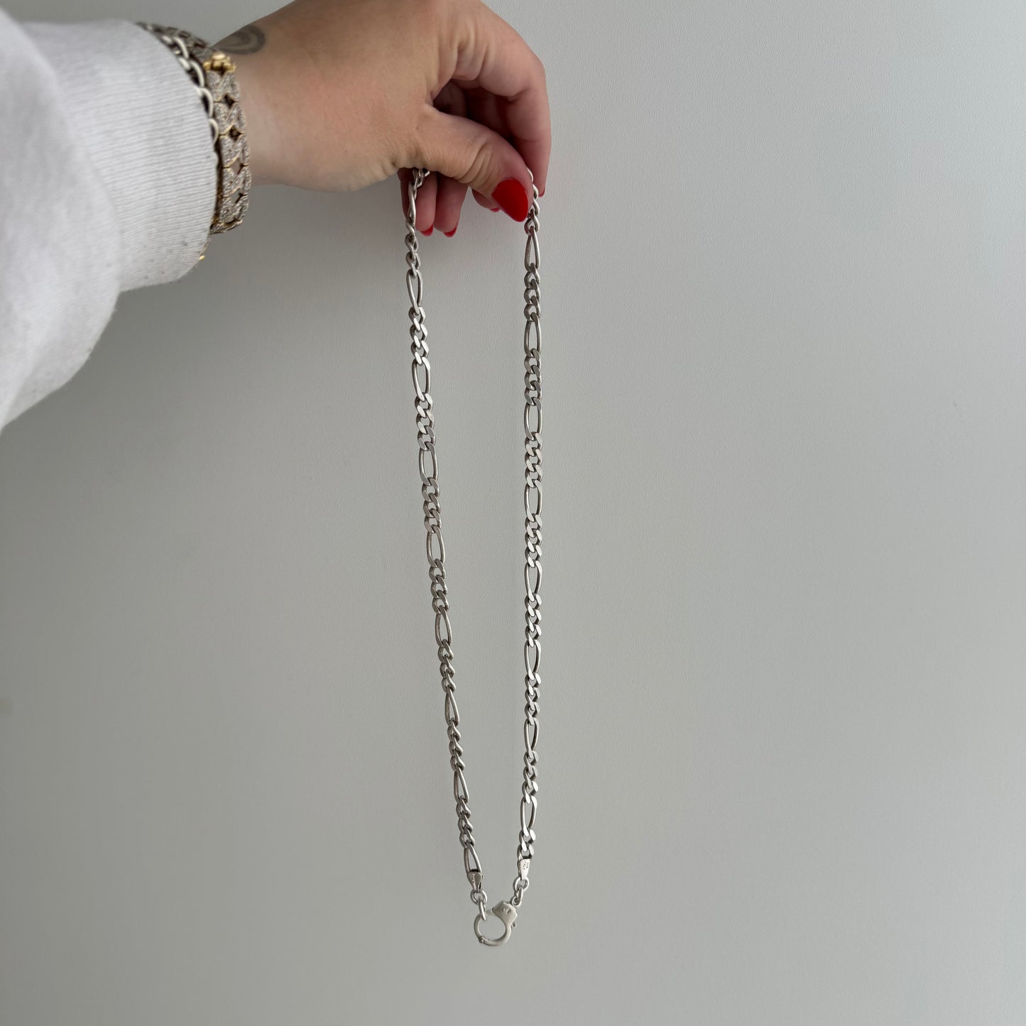 reimagined V I N T A G E // handcuff clasp / re-worked sterling silver figaro chain necklace / shy of 23", 40.2g