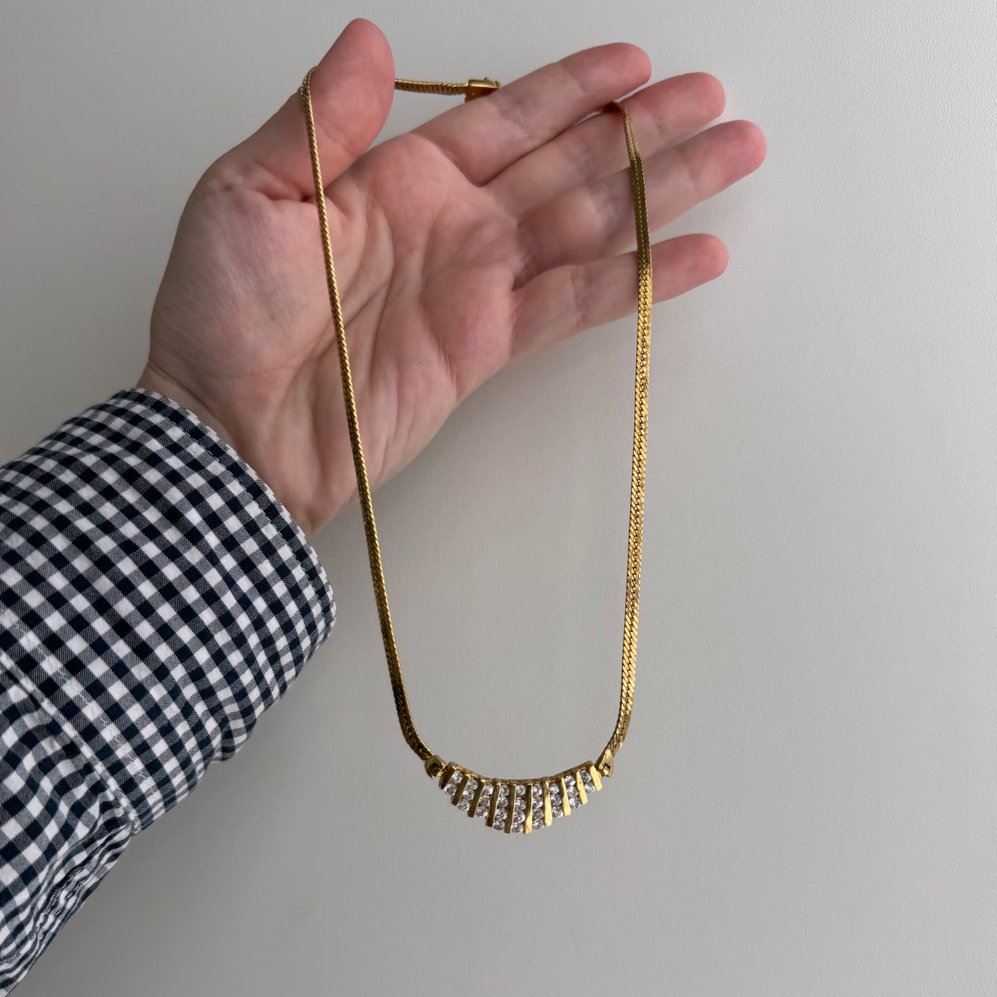 P R E - L O V E D // sparkle channels / gold over sterling silver and CZ herringbone necklace / 17.5", 16.1g