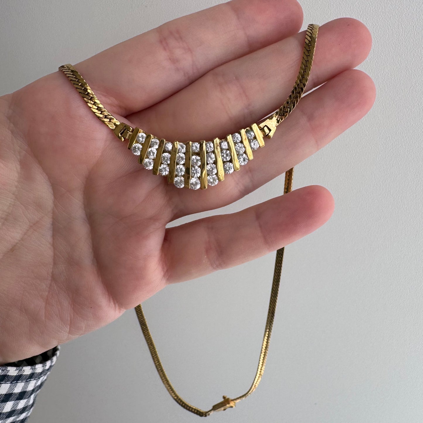 P R E - L O V E D // sparkle channels / gold over sterling silver and CZ herringbone necklace / 17.5", 16.1g