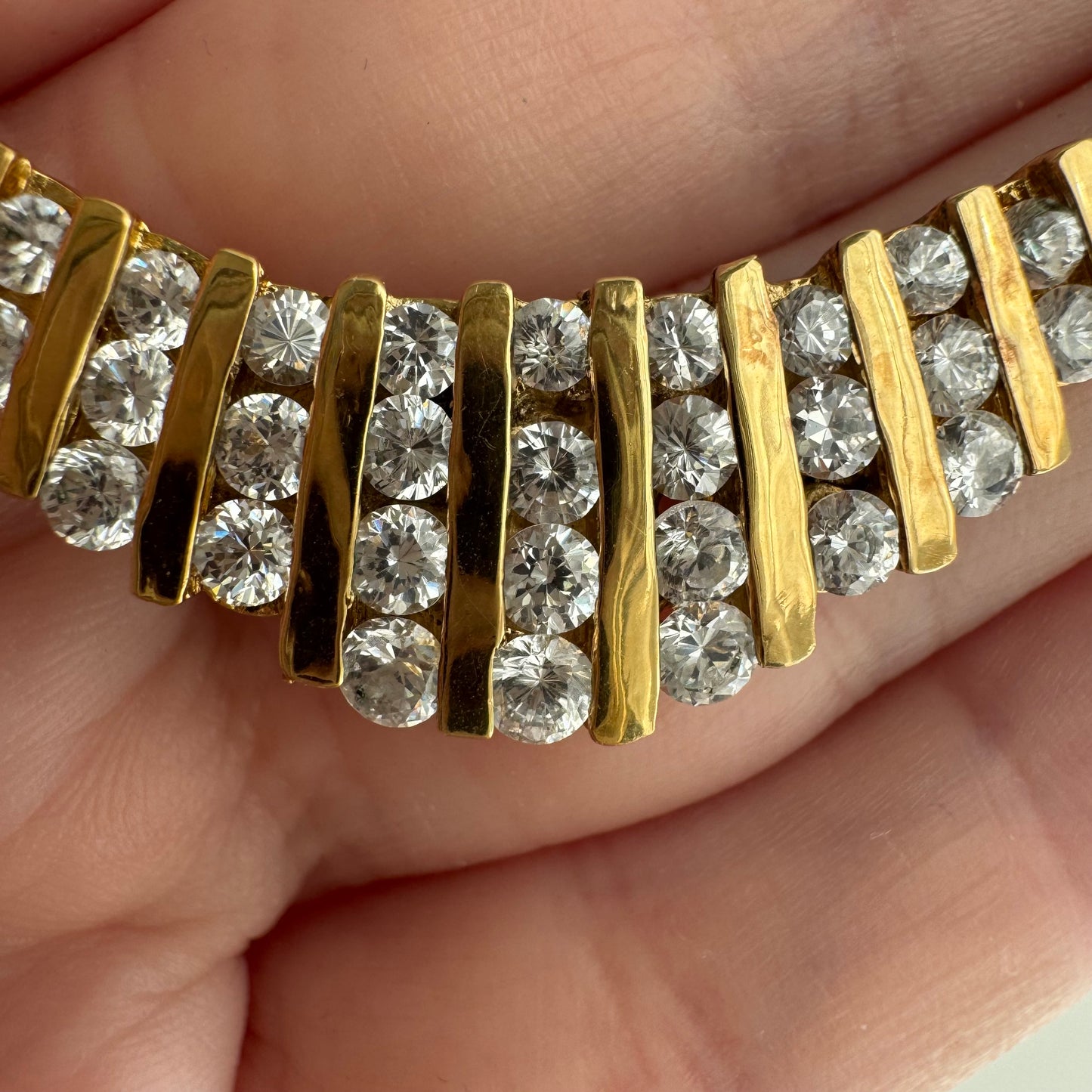 P R E - L O V E D // sparkle channels / gold over sterling silver and CZ herringbone necklace / 17.5", 16.1g