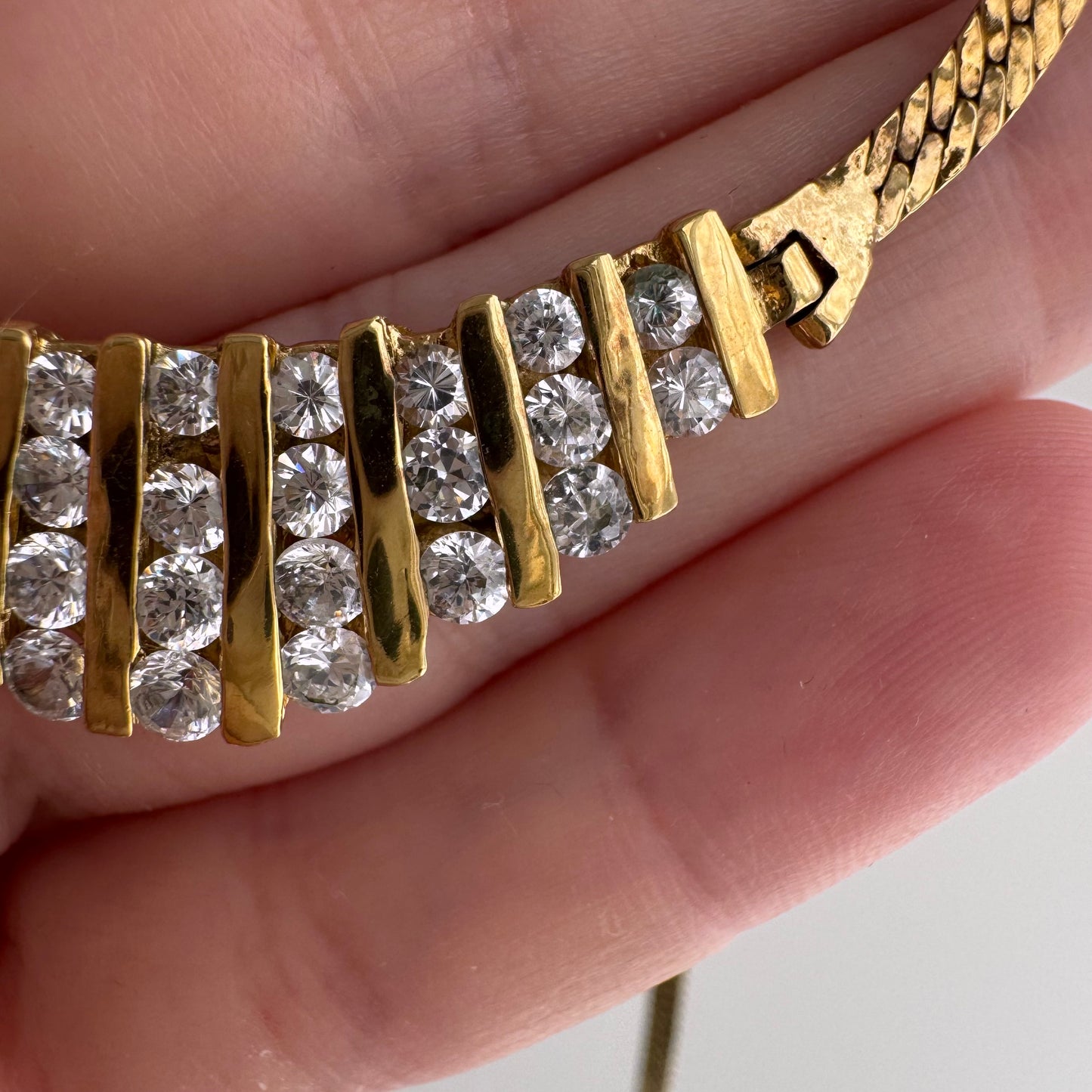 P R E - L O V E D // sparkle channels / gold over sterling silver and CZ herringbone necklace / 17.5", 16.1g