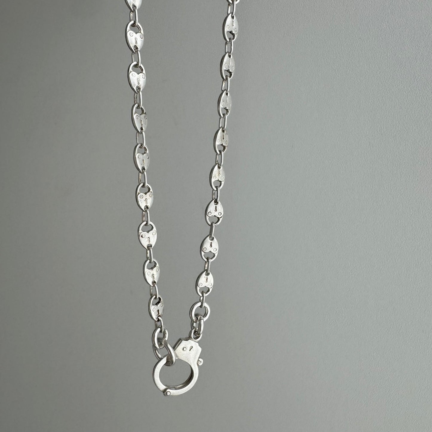 reimagined V I N T A G E // handcuff clasp / re-worked sterling silver padlock heart link chain necklace / 17.25", 18.9g