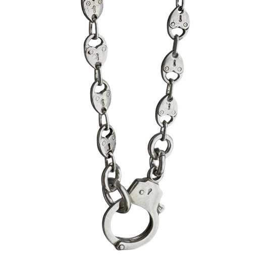 reimagined V I N T A G E // handcuff clasp / re-worked sterling silver padlock heart link chain necklace / 17.25", 18.9g