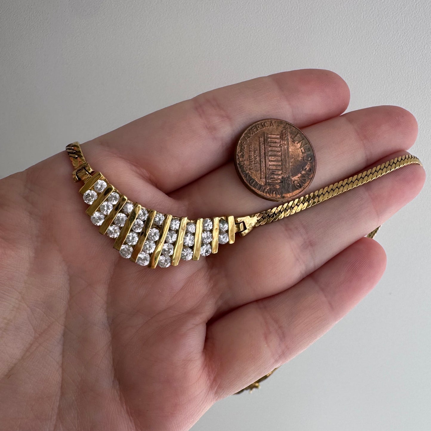 P R E - L O V E D // sparkle channels / gold over sterling silver and CZ herringbone necklace / 17.5", 16.1g