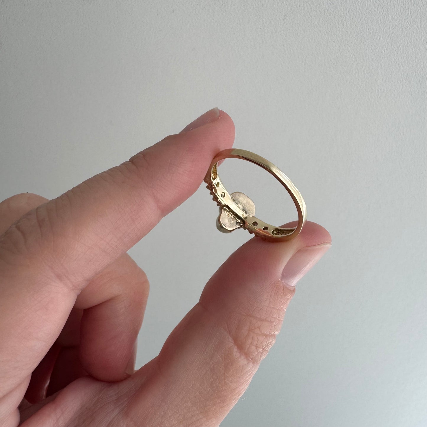 reimagined E S T A T E // memento mori / 14k and diamond half eternity skull stacking ring / size 8.25+