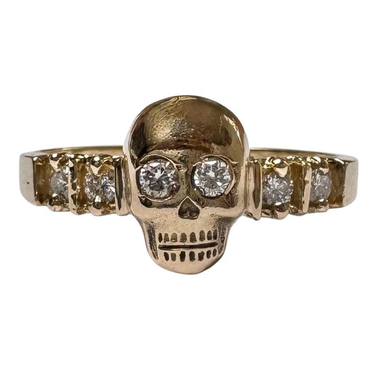 reimagined E S T A T E // memento mori / 14k and diamond half eternity skull stacking ring / size 8.25+