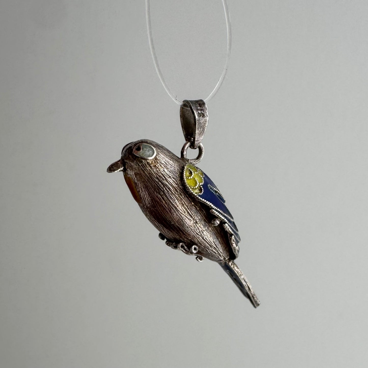 V I N T A G E // winged determination / silver and cloisonne bird / a pendant
