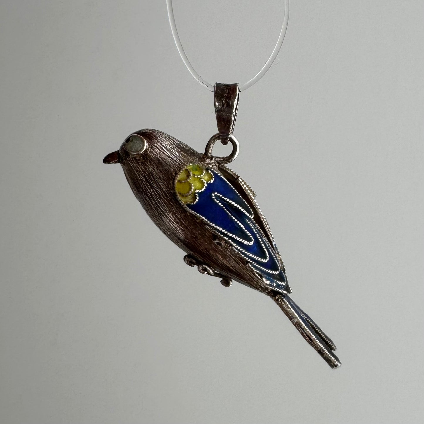 V I N T A G E // winged determination / silver and cloisonne bird / a pendant