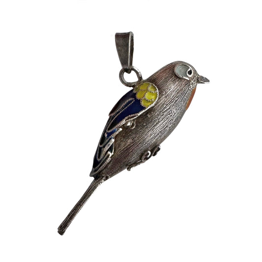 V I N T A G E // winged determination / silver and cloisonne bird / a pendant