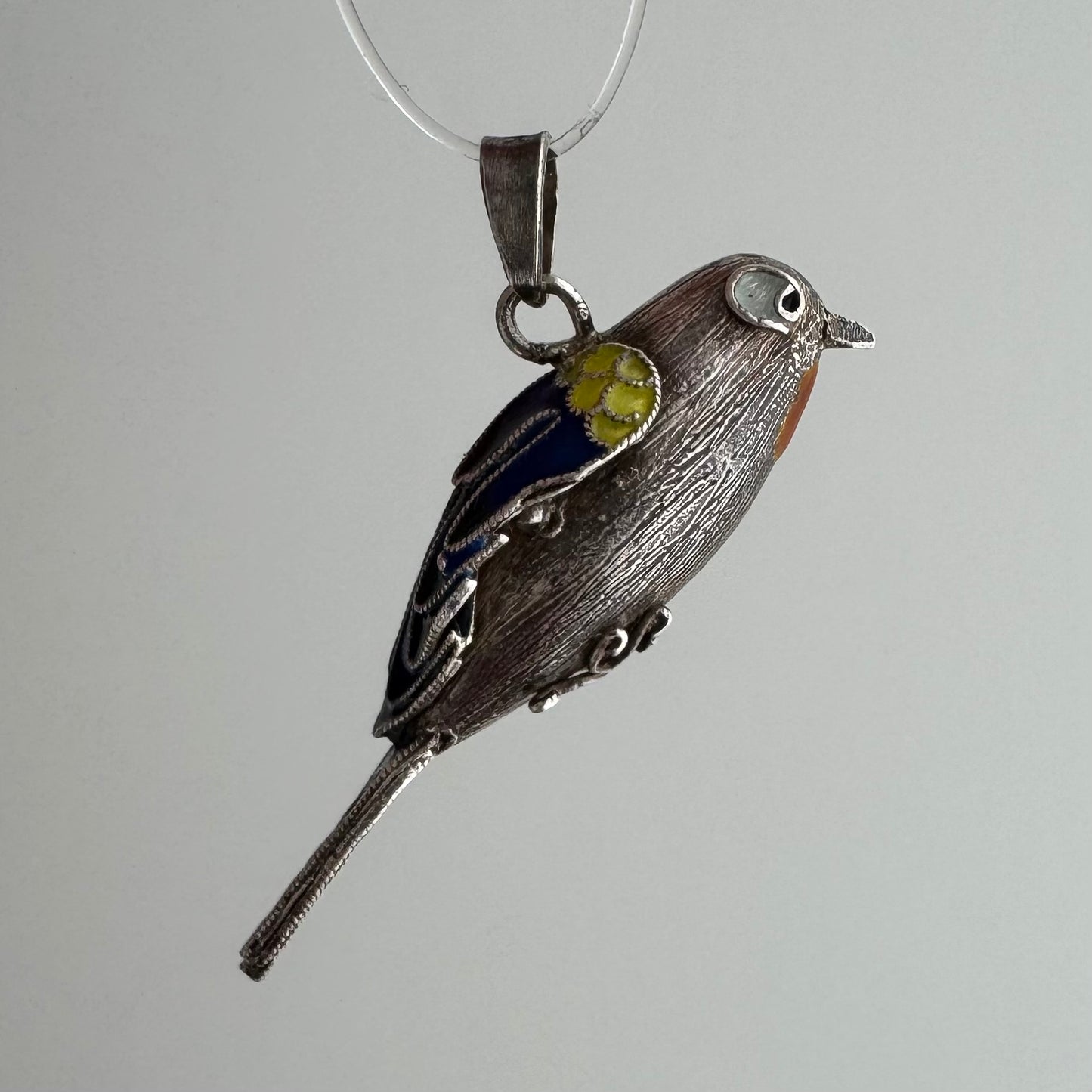 V I N T A G E // winged determination / silver and cloisonne bird / a pendant