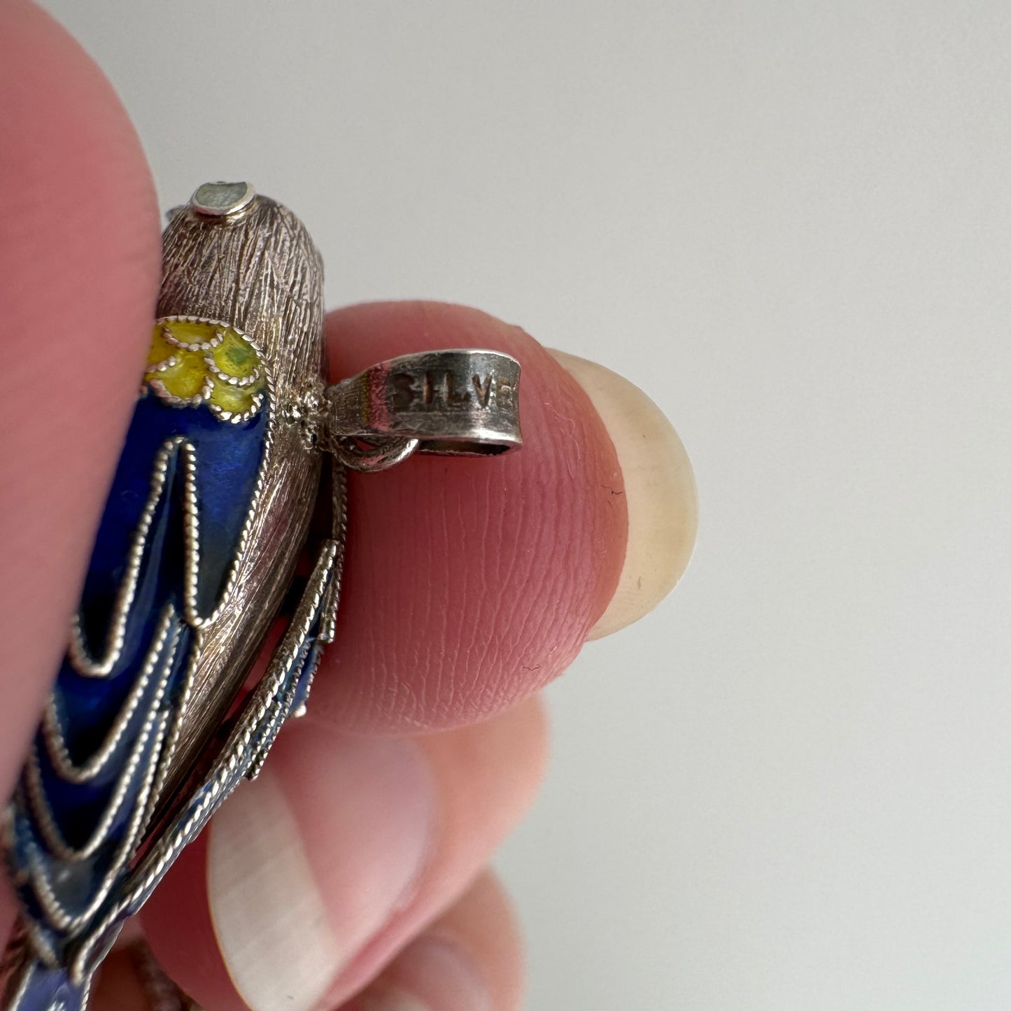 V I N T A G E // winged determination / silver and cloisonne bird / a pendant