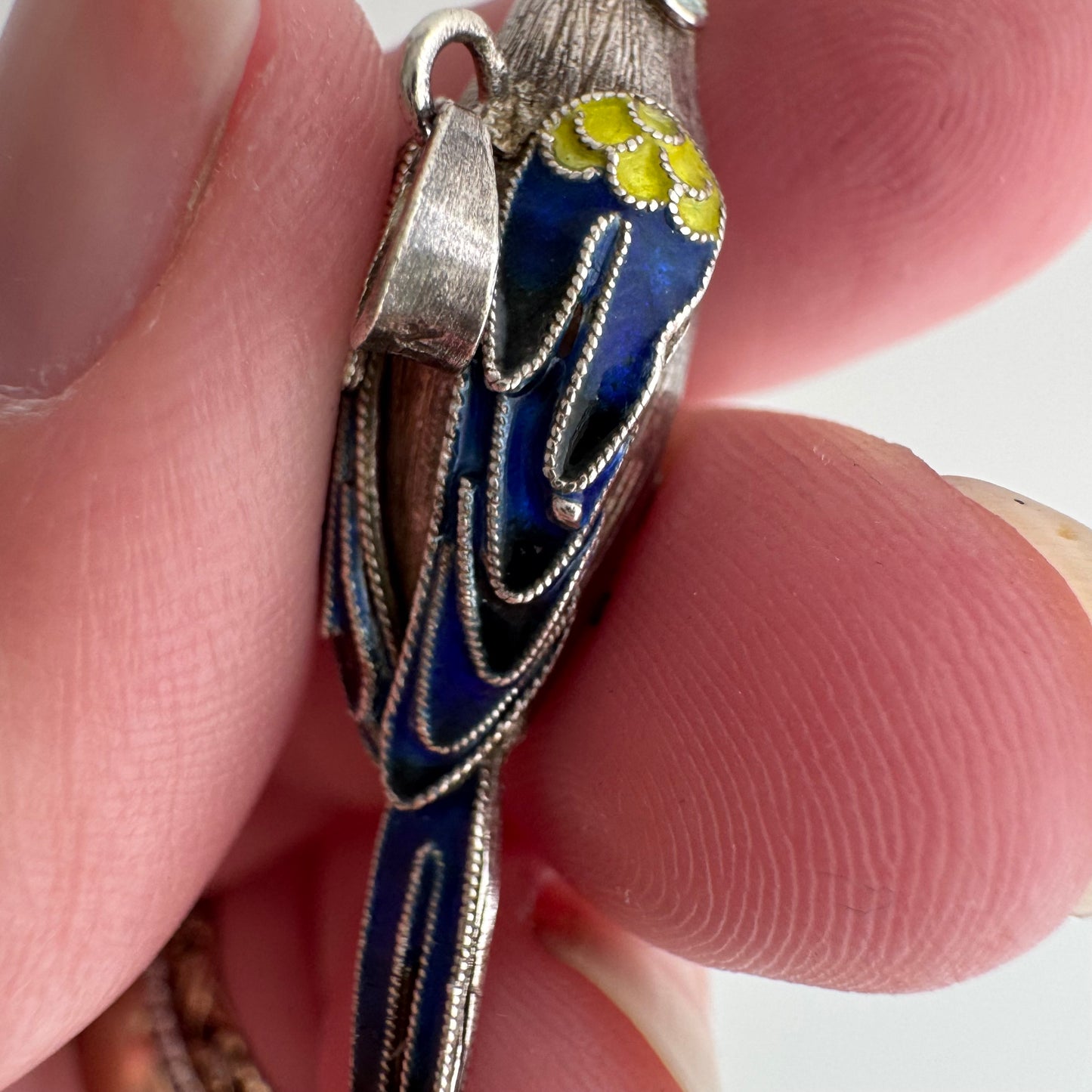 V I N T A G E // winged determination / silver and cloisonne bird / a pendant