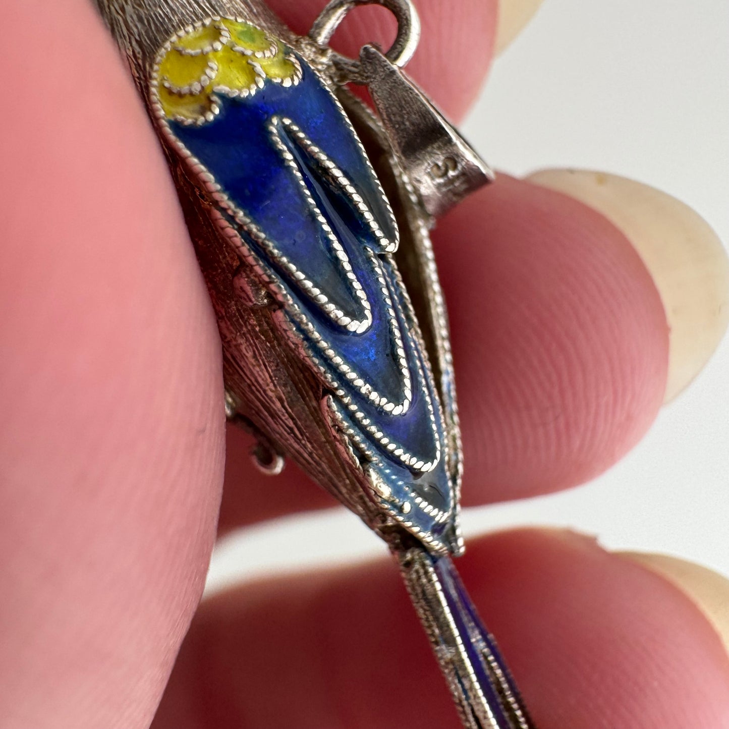 V I N T A G E // winged determination / silver and cloisonne bird / a pendant