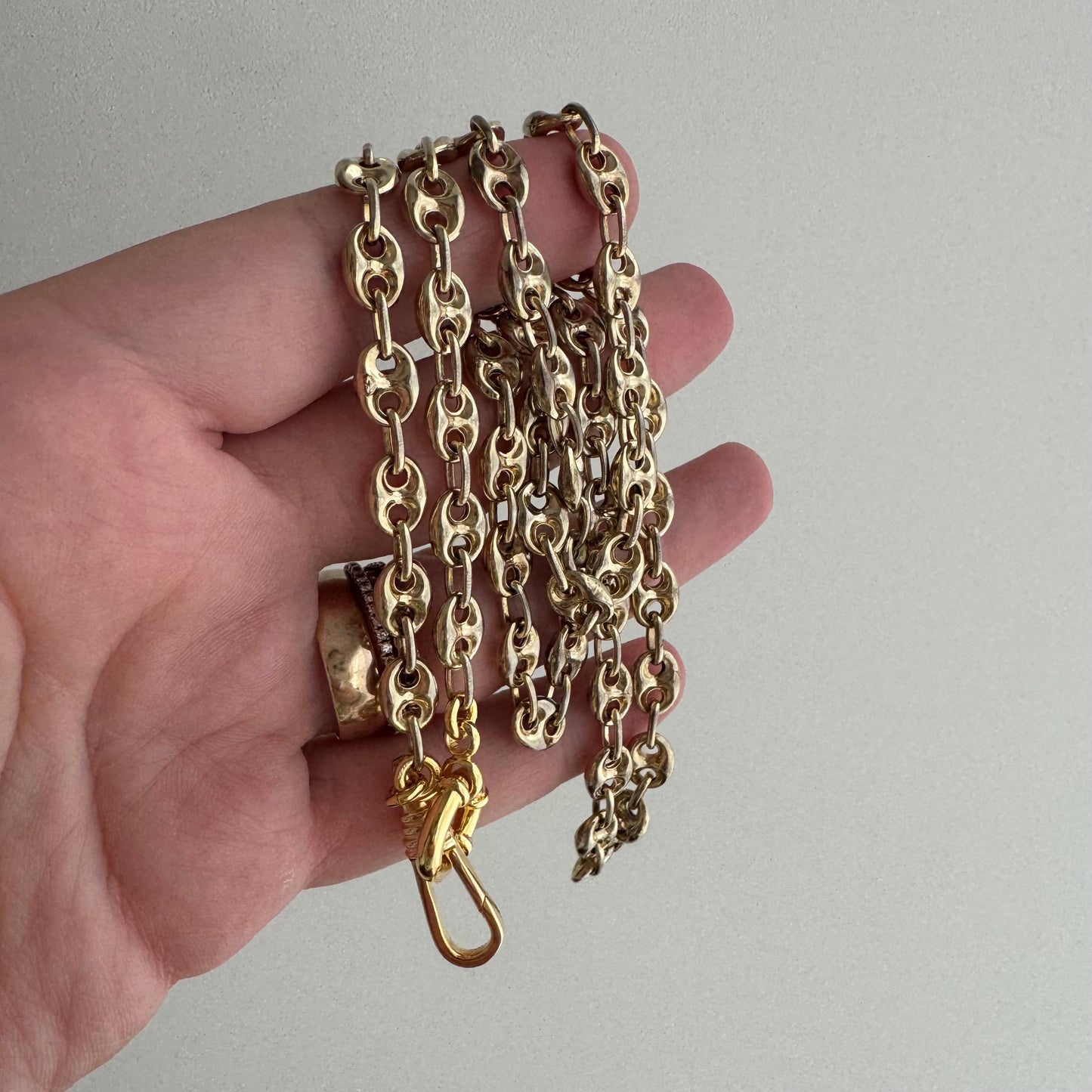 reimagined V I N T A G E // modern day watch chain / re-worked gold over sterling silver puffy mariner link chain / 25.5", 24.3g