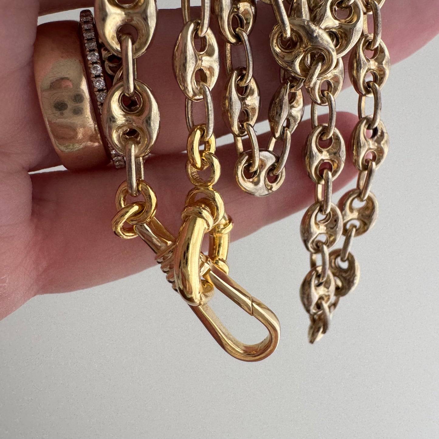 reimagined V I N T A G E // modern day watch chain / re-worked gold over sterling silver puffy mariner link chain / 25.5", 24.3g