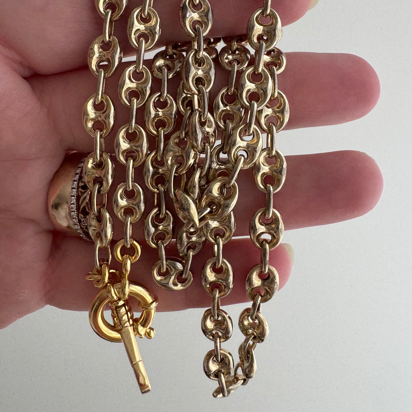 reimagined V I N T A G E // modern day watch chain / re-worked gold over sterling silver puffy mariner link chain / 25.5", 24.3g