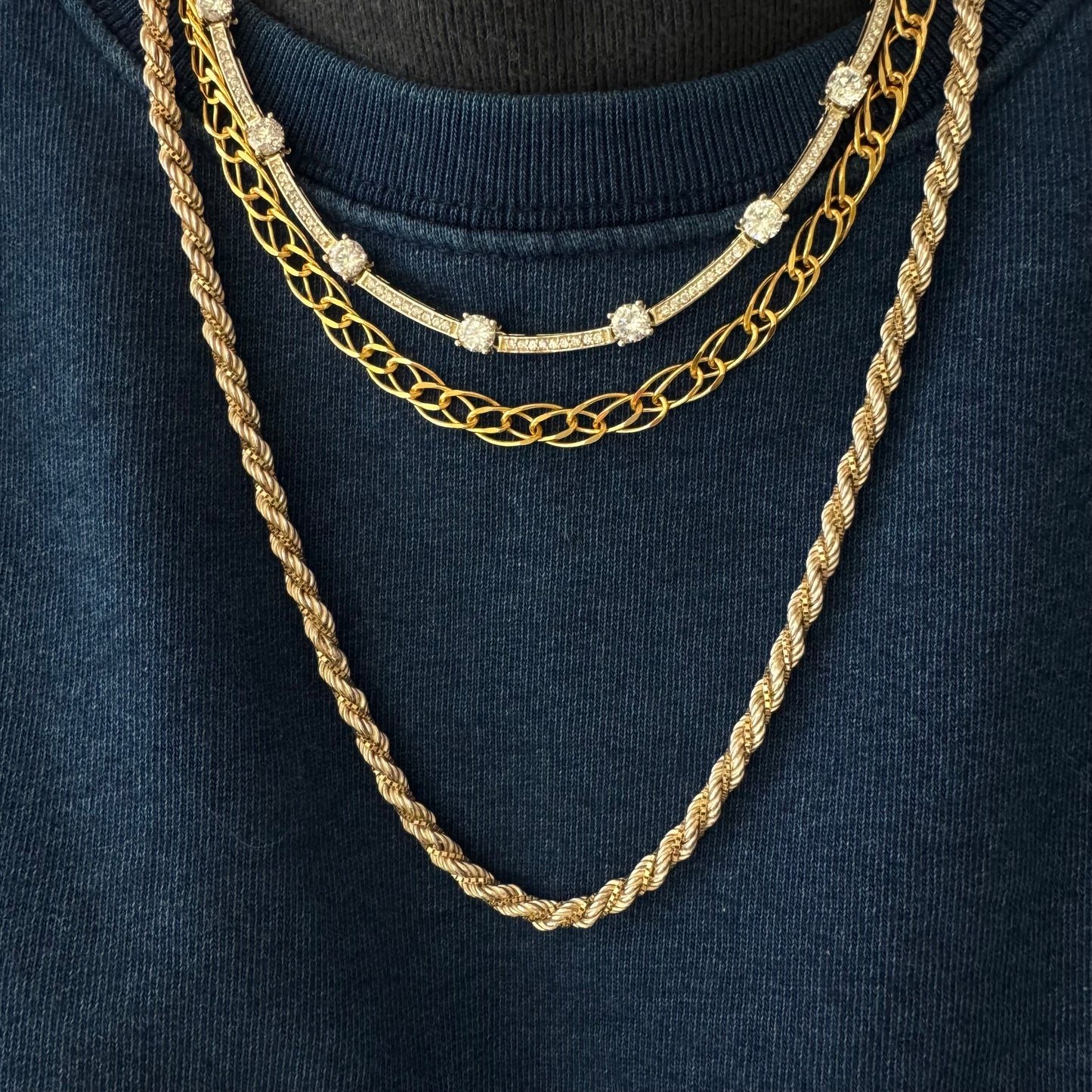 E S T A T E // doubled up / gold over sterling silver oval double curb chain necklace / 17.75", 12.7g