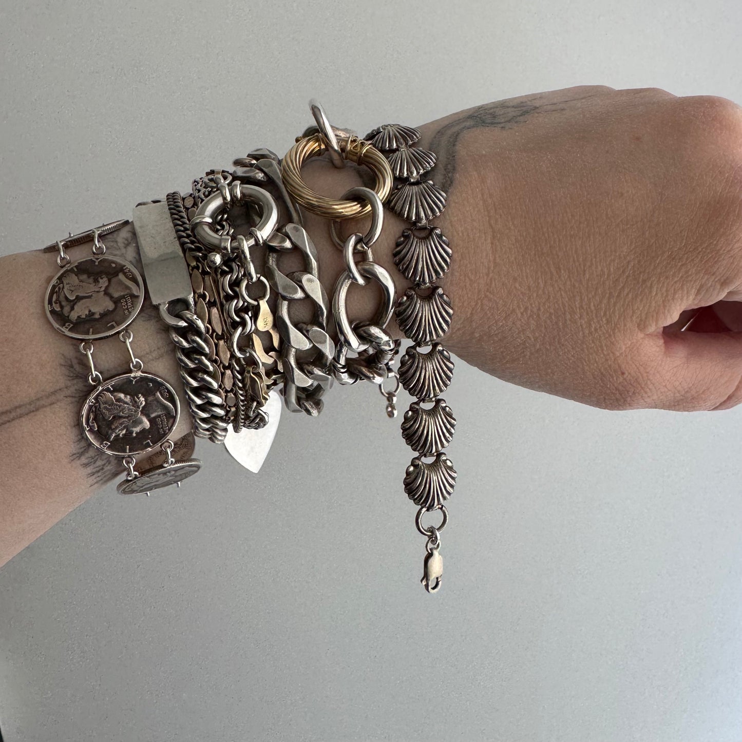 V I N T A G E // beach comber / sterling silver shell link bracelet by Beau / 7.5", 9.5g