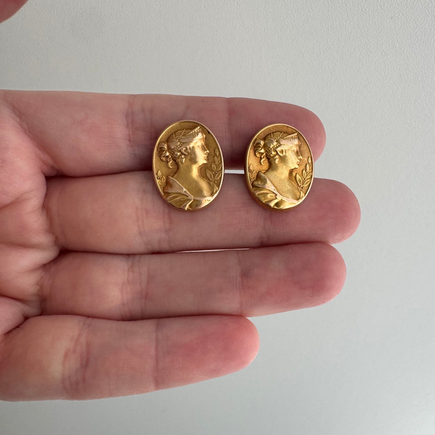 reimagined A N T I Q U E // maybe Hera / 14k Greek goddess cufflink conversion earrings