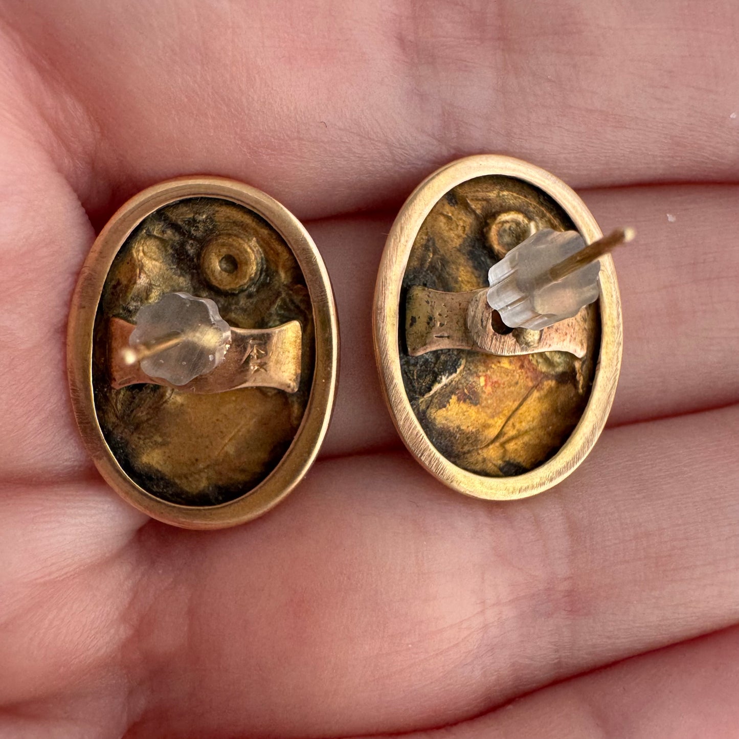 reimagined A N T I Q U E // maybe Hera / 14k Greek goddess cufflink conversion earrings
